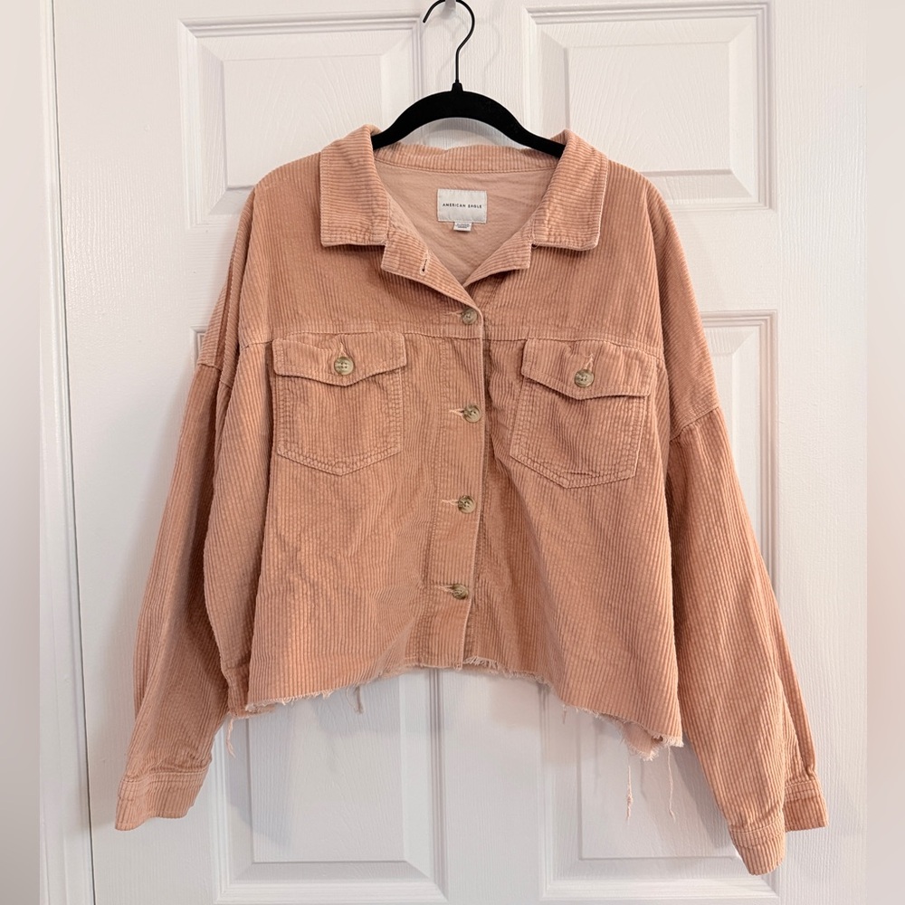 American Eagle Corduroy Raw Edge Cropped Pink Jacket - Women’s XL